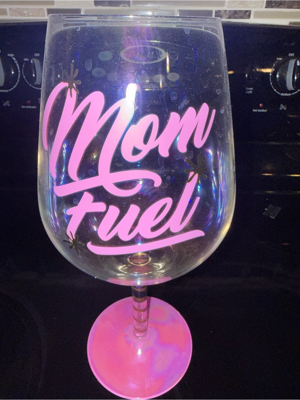 "Mom Fuel" Pink Lettered extra large Wine Glass